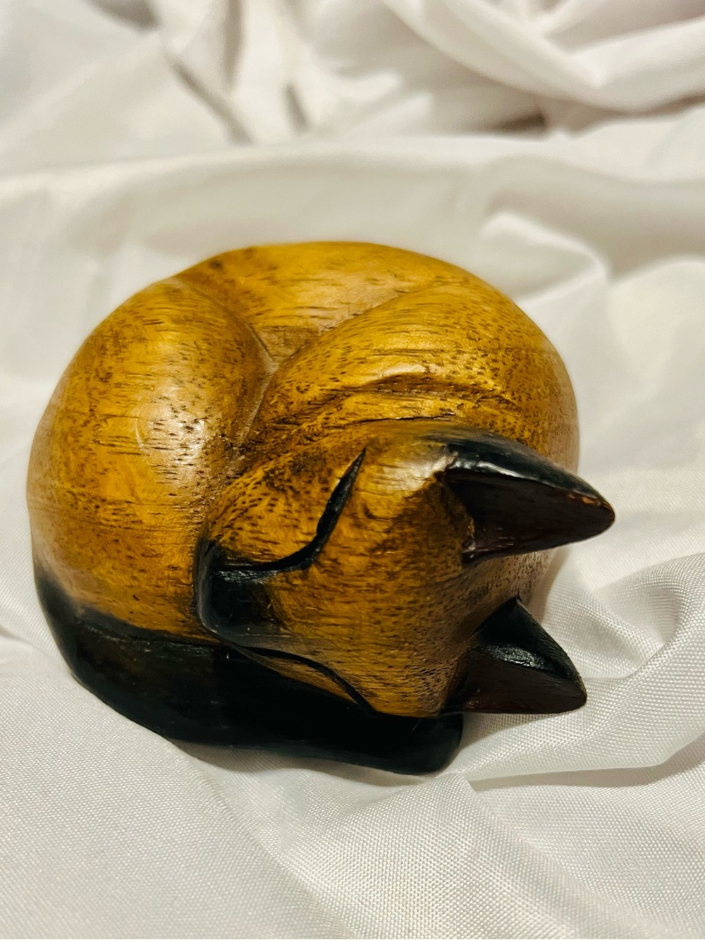 Hand-Carved Sleeping Cat Figurine